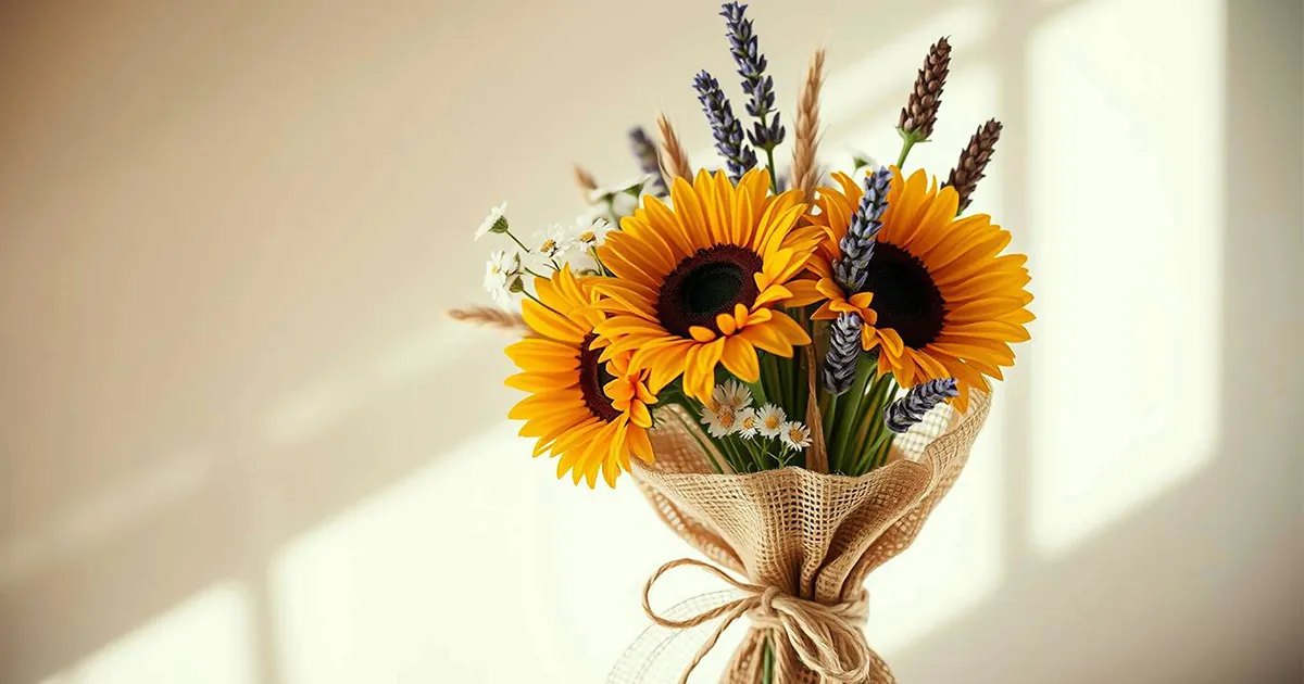 sunflowers-bouquet-is-tied-to-a-jute-bag